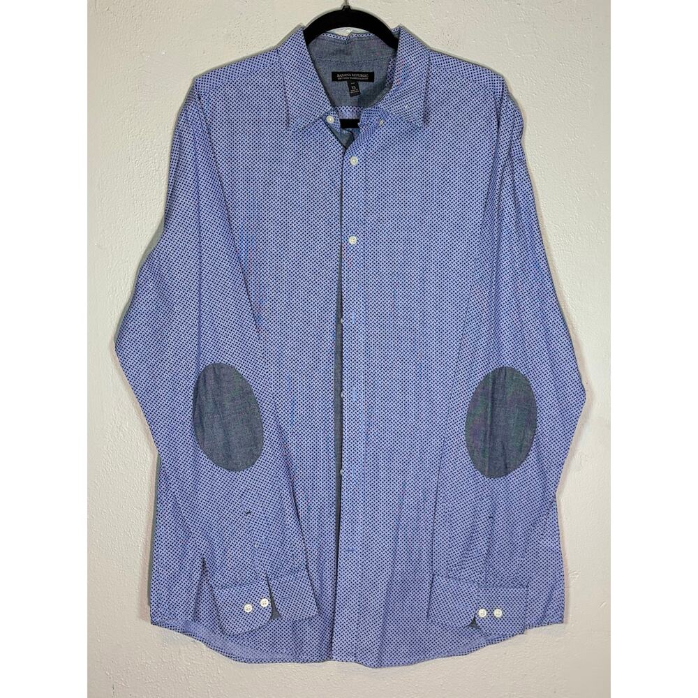 Banana Republic, Tailored Slim-Fit Denim Elbow-Patch Button-Down Shirt,‎ XL Tall